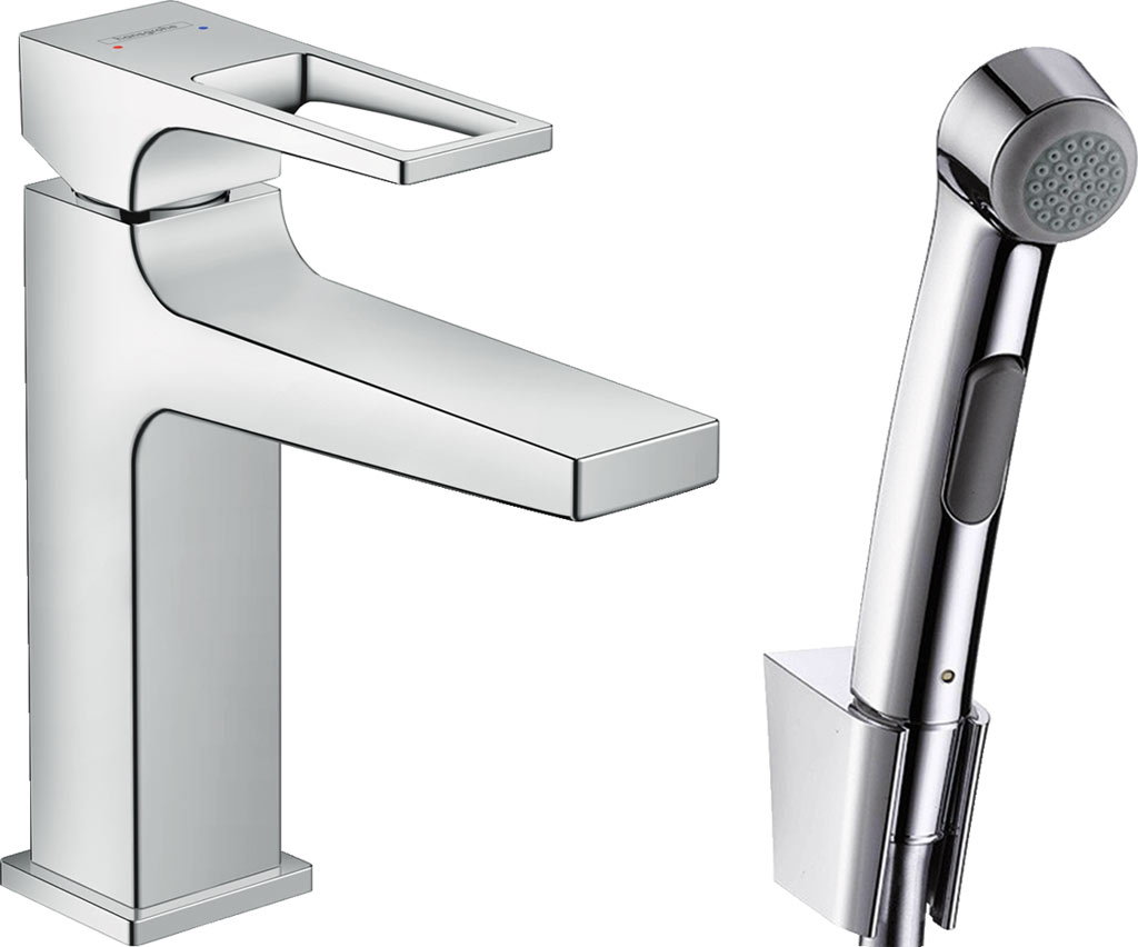 Hansgrohe Metropol Egykaros mosdócsaptelep loop fogantyúval, bidette kézizuhannyal és 160 cm zuhanycsővel 