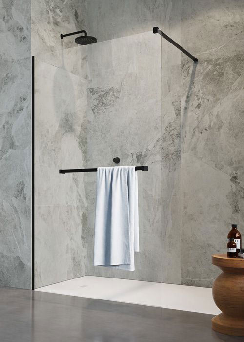 Radaway Modo New Black II 150 Walk-in zuhanyfal törölközőtartóval