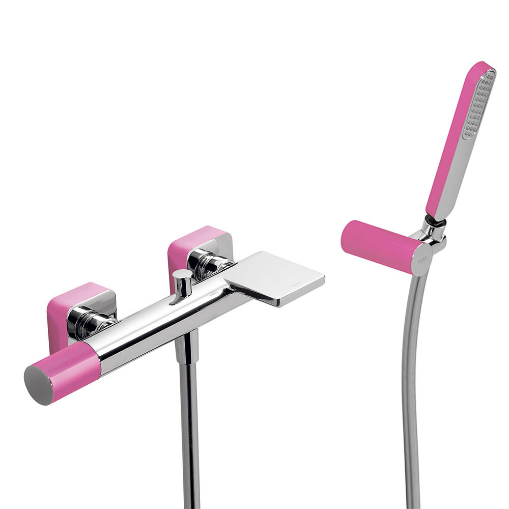 Tres Loft Colors fali kádtöltő és zuhany csaptelep, szatén tömlős kézizuhannyal fuchsia-chrome  20017001FU