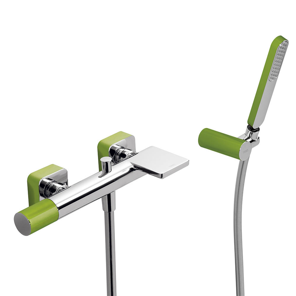 Tres Loft Colors fali kádtöltő és zuhany csaptelep, szatén tömlős kézizuhannyal green  20017001VE
