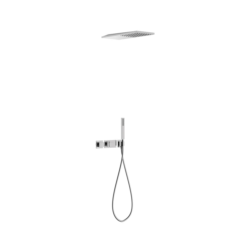 Tres Slim Exclusive falba süllyesztett termosztátos zuhany csaptelep, 210x550 mm-es esőztetővel, kézizuhannyal, króm 20725202